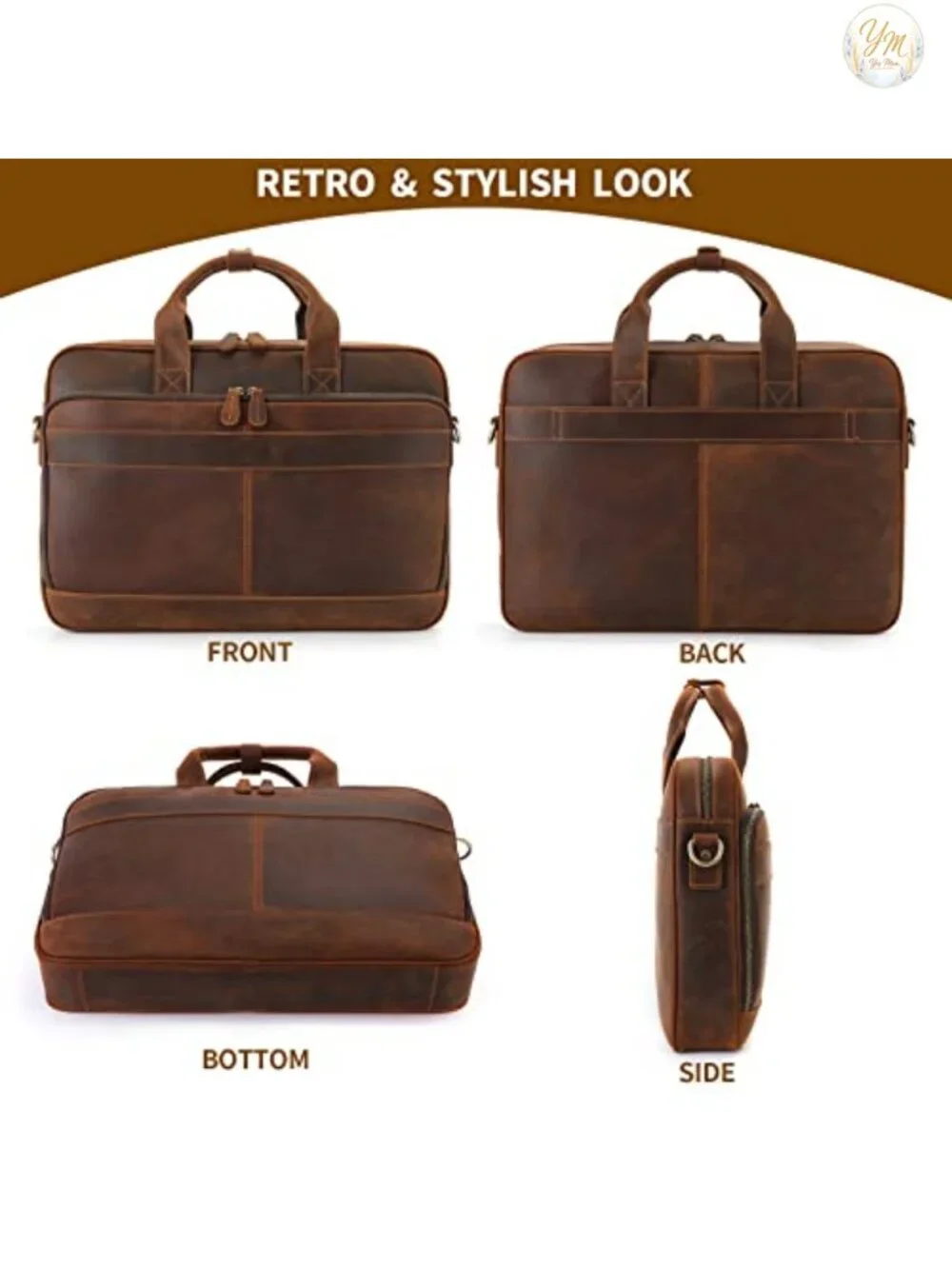Full Grain Leather Briefcase for Men, 15.6 Inch Laptop Business Messenger Bag